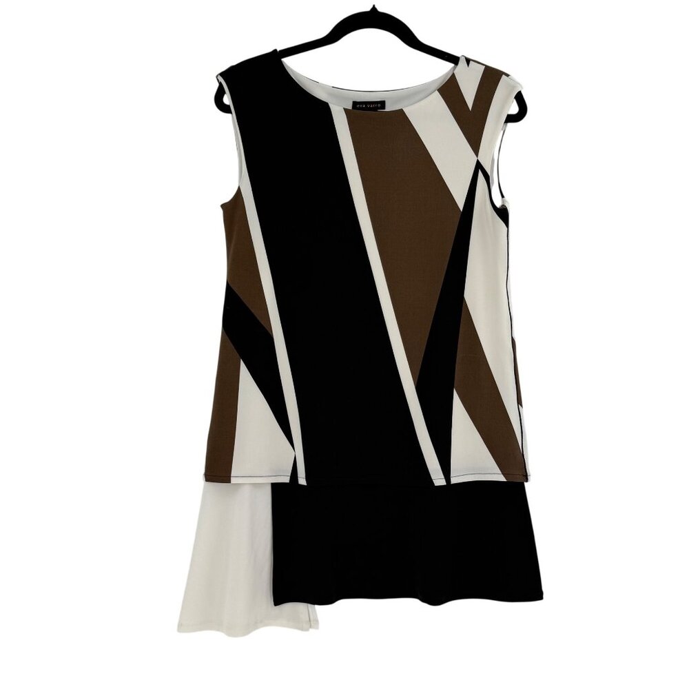 Eva Varro Womens Sleeveless Geometric Asymmetrical Hem Top S Black/Brown/White